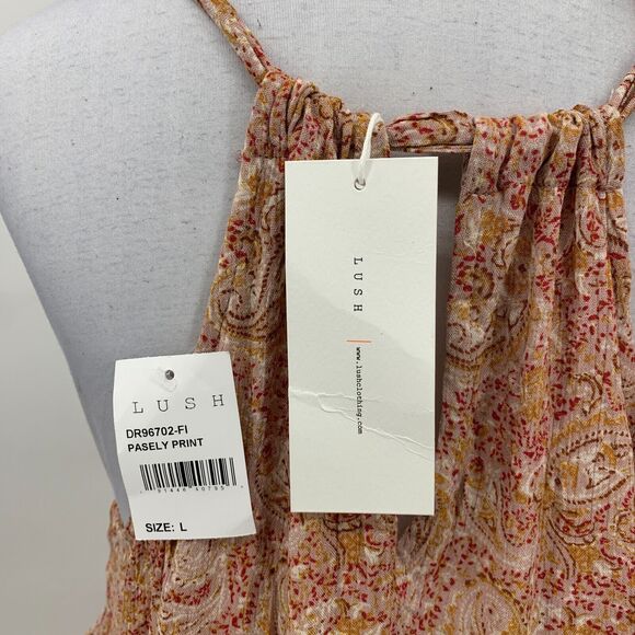 Lush Dress Womens L Large Rayon Paisley Print Sleeveless Smocked Halter Tie Neck - Picture 6 of 13